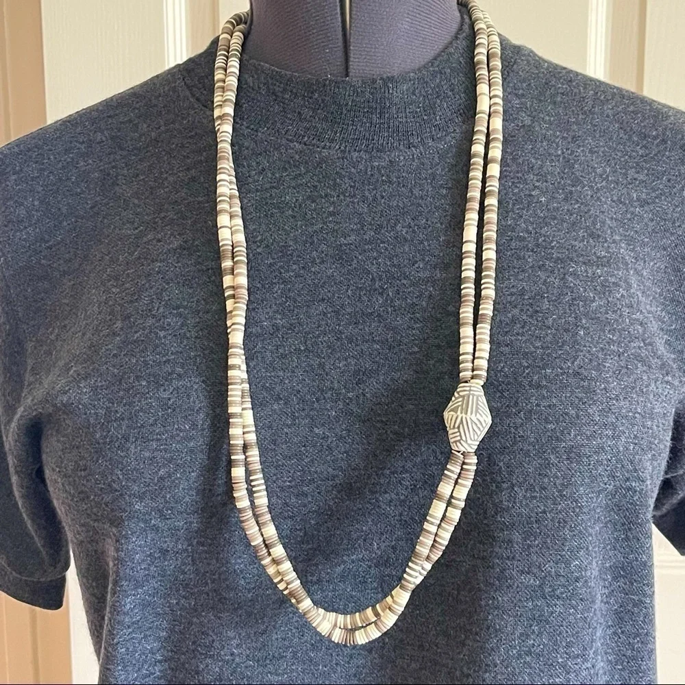 Vintage Long Beaded Necklace Beach Costal Ivory Taupe Size Large - Picture 2 of 6